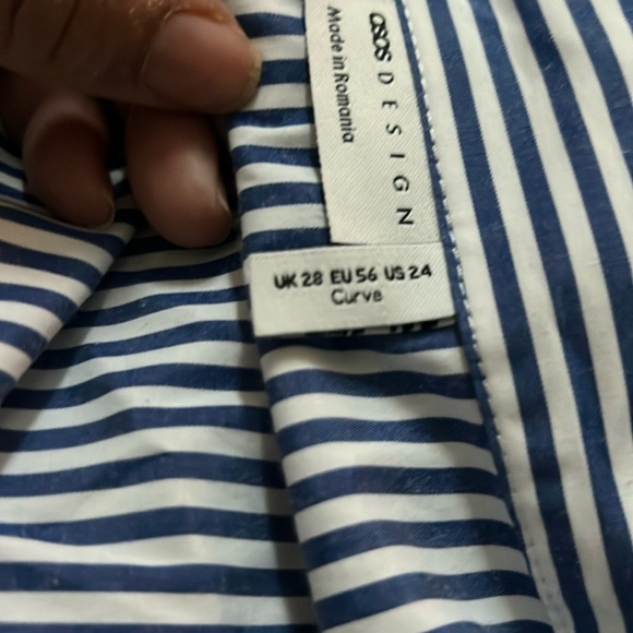 ASOS DESIGN Curve volume sleeved soft shirt with ruffle cuff blue stripe Sz 24 - Picture 2 of 7